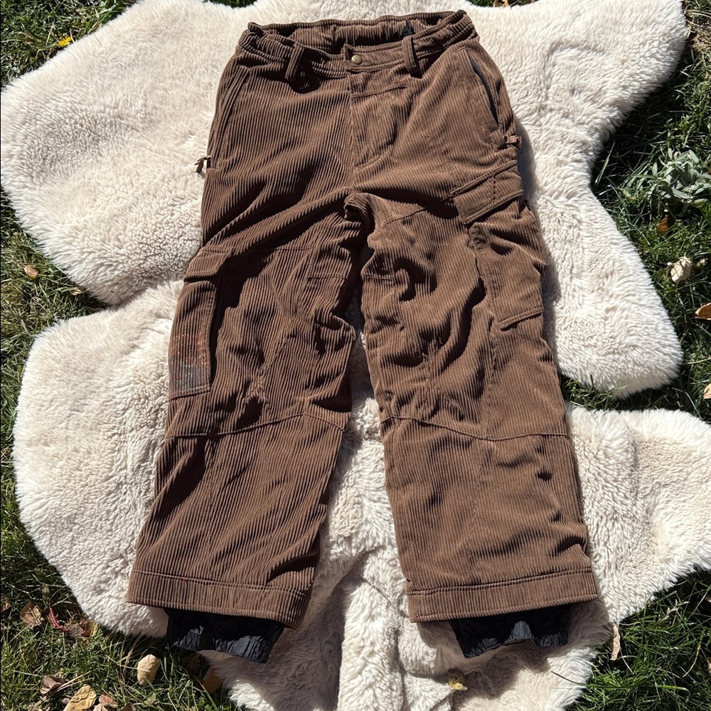 Obermeyer Snow Pants Ski Snowboard Full On Corduroy Cargo Brown Kids 10